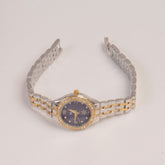 Two Tone Woman Fancy Golden Chain Watch Blue Dial